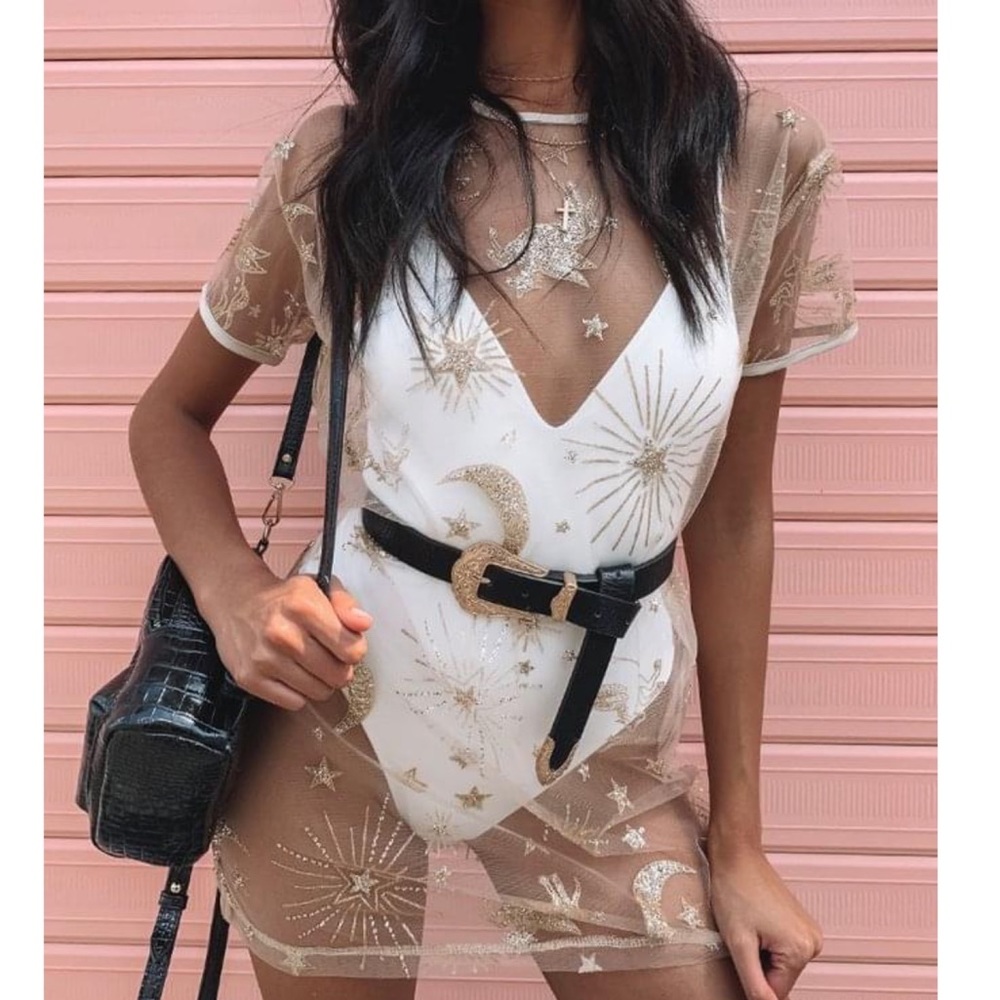 Beginning Boutique Field Day Glitter Mesh Tunic T-shirt Dress